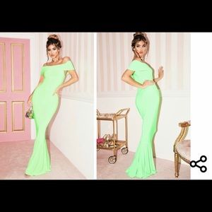 Pretty little thing Neon off the shoulder gown.